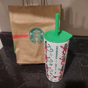 Starbucks Green and Red Holiday Roller Rabbit Tumbler 24oz